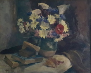 Paul Garin - Libri con vaso di fiori. Composizione - 1941 (olio su tavola) Paul Garin - Libri con vaso di fiori. Composizione - 1941 (olio su tavola)