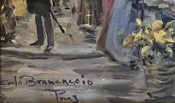 Carlo Brancaccio - Un boulevard a Parigi con le sue edicole - fine del XIX secolo (olio su tavola) Carlo Brancaccio - Un boulevard a Parigi con le sue edicole - fine del XIX secolo (olio su tavola)