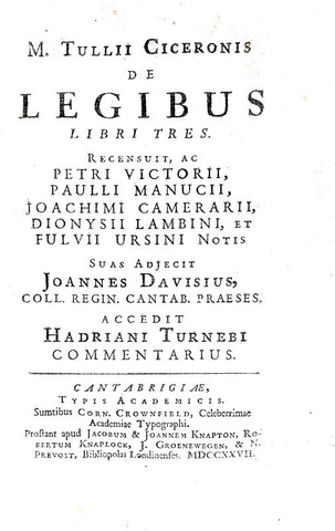 Cicerone - De legibus libri tres - Cambridge 1727 (bellissima legatura coeva) Cicerone - De legibus libri tres - Cambridge 1727 (bellissima legatura coeva)