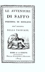 Alessandro Verri - Le avventure di Saffo, poetessa di Metilene - Roma 1809 (su carta azzurrina) Alessandro Verri - Le avventure di Saffo, poetessa di Metilene - Roma 1809 (su carta azzurrina)