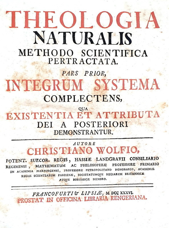 Christian Wolff - Theologia naturalis methodo scientifica pertractata - 1736 (prima edizione) Christian Wolff - Theologia naturalis methodo scientifica pertractata - 1736 (prima edizione)