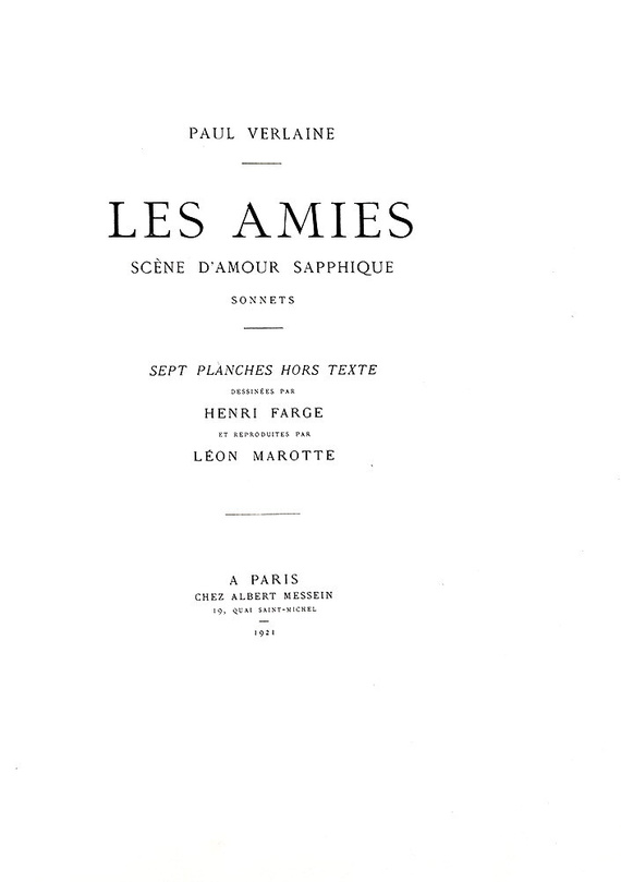 Paul Verlaine - Les amies sc�ne d'amour sapphique sonnets - 1921 (235 copie numerate - con disegni)
