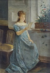 Eugenio Cabella - Giovane donna che legge. Studio sull'esempio di Giuseppe Sciuti (olio su tela) Eugenio Cabella - Giovane donna che legge. Studio sull'esempio di Giuseppe Sciuti (olio su tela)