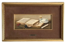 Dino Matteoni - Natura morta. Composizione con libro - 1950/55 circa (olio su tavola) Dino Matteoni - Natura morta. Composizione con libro - 1950/55 circa (olio su tavola)