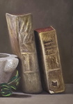 Antonio Sciacca - Natura morta con libri antichi e melograno - 2005 ca. (olio su tela) Antonio Sciacca - Natura morta con libri antichi e melograno - 2005 ca. (olio su tela)