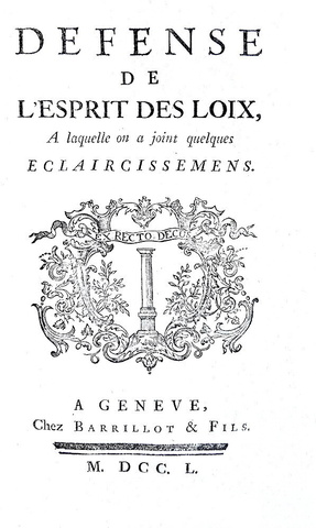 Montesquieu - Defense de l'Esprit des loix & La Roche - Critique - Geneve 1750 (raro - firma Necker) Montesquieu - Defense de l'Esprit des loix & La Roche - Critique - Geneve 1750 (raro - firma Necker)
