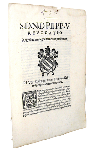 Bolla di Pio V che disciplina il diritto di regresso - Roma, Blado 1571 Bolla di Pio V che disciplina il diritto di regresso - Roma, Blado 1571