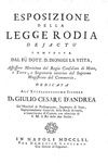 Dionigi La Vista - Esposizione della Legge Rodia de jactu - Napoli 1761 (rara prima edizione) Dionigi La Vista - Esposizione della Legge Rodia de jactu - Napoli 1761 (rara prima edizione)