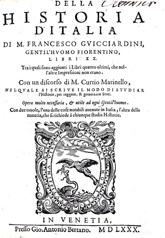 Francesco Guicciardini - Della historia d'Italia libri XX - Venezia, presso G. A. Bertano - 1580