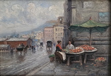 Attilio Pratella - Via Marina a Napoli - fine Ottocento/inizi Novecento (olio su tavoletta lingea) Attilio Pratella - Via Marina a Napoli - fine Ottocento/inizi Novecento (olio su tavoletta lingea)