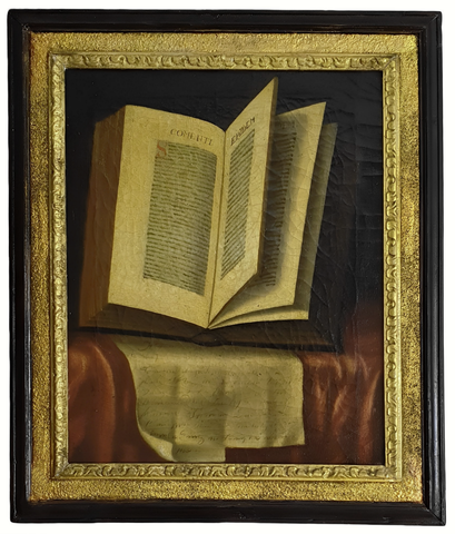 Natura morta con libro antico e manoscritto - seconda met� del Settecento (1770/1790) - olio su tela Natura morta con libro antico e manoscritto - seconda met� del Settecento (1770/1790) - olio su tela