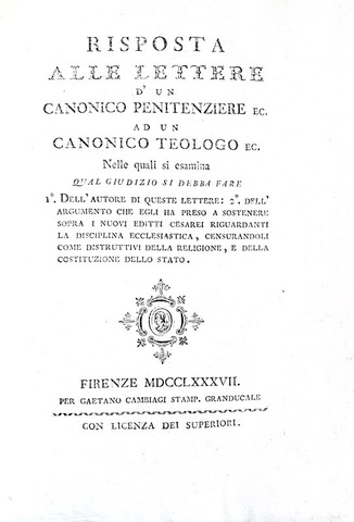 L'Illuminismo in Italia: Giudizi sopra gli editti di Giuseppe II - Firenze 1787 (prima edizione) L'Illuminismo in Italia: Giudizi sopra gli editti di Giuseppe II - Firenze 1787 (prima edizione)