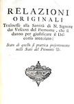 Relazione storica sulla vertenza tra Piemonte e Santa Sede - Torino 1731 (prima edizione)