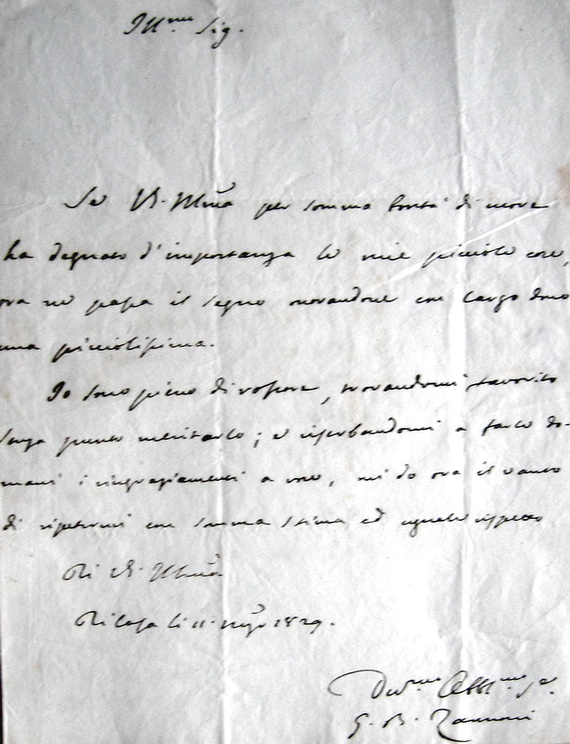 Zannoni - Lettera autografa a Leopoldo Ricasoli Zannoni - Lettera autografa a Leopoldo Ricasoli