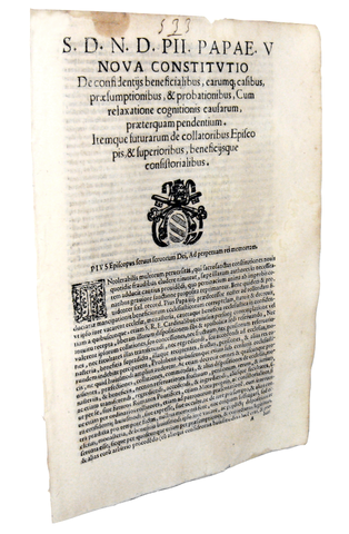 Bolla di Pio V che disciplina in senso restrittivo i benefici ecclesiastici - Roma, Blado 1569 Bolla di Pio V che disciplina in senso restrittivo i benefici ecclesiastici - Roma, Blado 1569