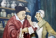 La bottega dello speziale - fine del XIX secolo - (olio su tavola di legno) La bottega dello speziale - fine del XIX secolo - (olio su tavola di legno)