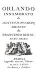Un capolavoro quattrocentesco: Matteo M. Boiardo - Orlando innamorato - Parigi 1768 (bella legatura) Un capolavoro quattrocentesco: Matteo M. Boiardo - Orlando innamorato - Parigi 1768 (bella legatura)