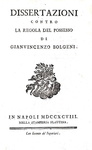 Gaetano De Folgore - Dissertazioni contro la regola del possesso - Napoli 1798 (rara prima edizione) Gaetano De Folgore - Dissertazioni contro la regola del possesso - Napoli 1798 (rara prima edizione)