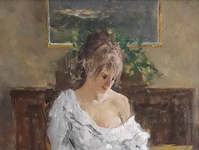 Aldo Parmigiani - Lettura - 1995 (olio su tavola lignea con autentica) Aldo Parmigiani - Lettura - 1995 (olio su tavola lignea con autentica)