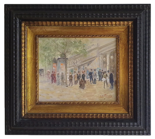 Giuseppe De Sanctis - Lo strillone al Theatre des Varietes - 1895/1905 (olio su tavola) Giuseppe De Sanctis - Lo strillone al Theatre des Varietes - 1895/1905 (olio su tavola)