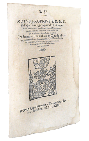 Moto proprio di Pio IV che disciplina il reato di omicidio - Roma, Blado 1564 Moto proprio di Pio IV che disciplina il reato di omicidio - Roma, Blado 1564