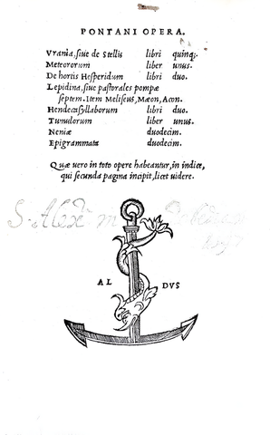Una rara aldina: Giovanni Pontano - Opera. Urania, sive de stellis. Meteororum. De hortis - 1533 Una rara aldina: Giovanni Pontano - Opera. Urania, sive de stellis. Meteororum. De hortis - 1533