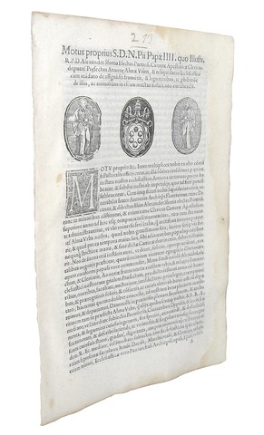 Moto proprio Pio IV che disciplina il piccolo commercio a Roma - Blado 1562 Moto proprio Pio IV che disciplina il piccolo commercio a Roma - Blado 1562
