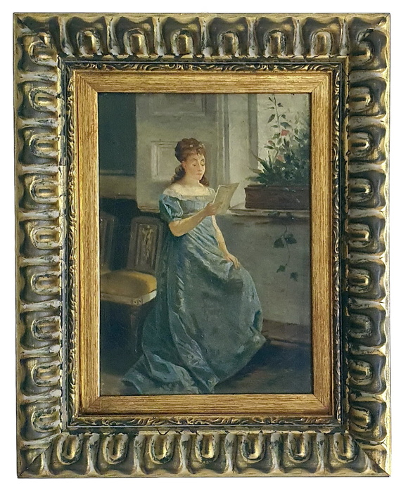 Eugenio Cabella - Giovane donna che legge. Studio sull'esempio di Giuseppe Sciuti (olio su tela) Eugenio Cabella - Giovane donna che legge. Studio sull'esempio di Giuseppe Sciuti (olio su tela)