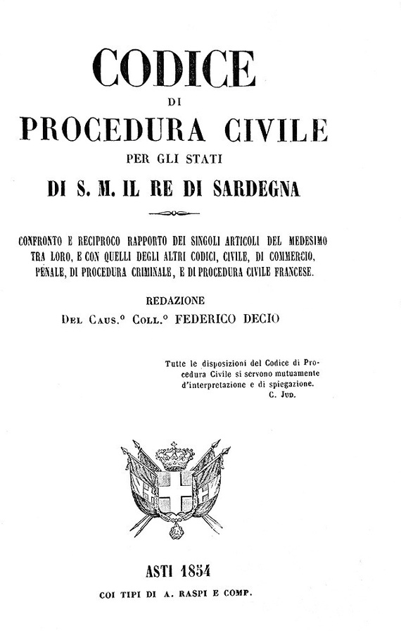 Codice di procedura civile per gli Stati di S. M. il re di Sardegna - Asti 1854 (bella legatura)