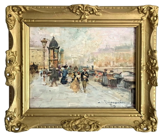 Carlo Brancaccio - Il lungo Senna a Parigi e le sue edicole - ca. 1895/1900 (olio su tavola lignea) Carlo Brancaccio - Il lungo Senna a Parigi e le sue edicole - ca. 1895/1900 (olio su tavola lignea)