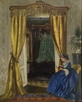 Franz Russ il Giovane - Dame mit buch - 1871 (olio su tela - splendida cornice di met� Ottocento)