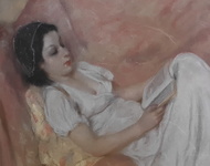 Giovanni Alic� - Il libro preferito - 1940/1950 (pastello su carta applicata a cartone) Giovanni Alic� - Il libro preferito - 1940/1950 (pastello su carta applicata a cartone)