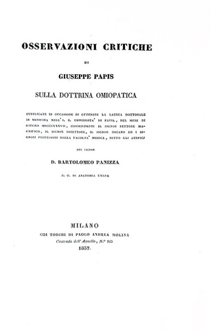 Giuseppe Papis - Osservazioni critiche sulla dottrina omiopatica - 1837 (rarissima prima edizione) Giuseppe Papis - Osservazioni critiche sulla dottrina omiopatica - 1837 (rarissima prima edizione)