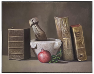 Antonio Sciacca - Natura morta con libri antichi e melograno - 2005 ca. (olio su tela) Antonio Sciacca - Natura morta con libri antichi e melograno - 2005 ca. (olio su tela)
