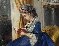 Franz Russ il Giovane - Dame mit buch - 1871 (olio su tela - splendida cornice di met� Ottocento)