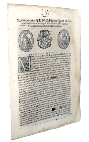 Moto proprio di Pio V che disciplina il ricorso nelle cause criminali - Roma, Blado 1566 Moto proprio di Pio V che disciplina il ricorso nelle cause criminali - Roma, Blado 1566