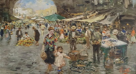 Vincenzo Irolli - Mercato a Napoli - inizi del XX secolo (olio su tavola lignea) Vincenzo Irolli - Mercato a Napoli - inizi del XX secolo (olio su tavola lignea)