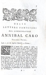 Un celebre epistolario cinquecentesco: Annibal Caro - Delle lettere familiari - Venezia 1756 Un celebre epistolario cinquecentesco: Annibal Caro - Delle lettere familiari - Venezia 1756