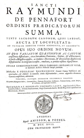 Un capolavoro del diritto comune: Raimondo di Penyafort - Summa de casibus - Lugduni 1718 (in folio) Un capolavoro del diritto comune: Raimondo di Penyafort - Summa de casibus - Lugduni 1718 (in folio)