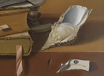 Realismo magico: Bruno Stobbione - Ricordi sulla mensola - 1985 (olio pubblicato e archiviato) Realismo magico: Bruno Stobbione - Ricordi sulla mensola - 1985 (olio pubblicato e archiviato)