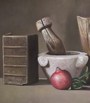 Antonio Sciacca - Natura morta con libri antichi e melograno - 2005 ca. (olio su tela) Antonio Sciacca - Natura morta con libri antichi e melograno - 2005 ca. (olio su tela)
