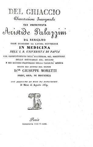 Aristide Palazzini - Del ghiaccio. Dissertazione - Pavia 1839 (rarissima prima e unica edizione) Aristide Palazzini - Del ghiaccio. Dissertazione - Pavia 1839 (rarissima prima e unica edizione)