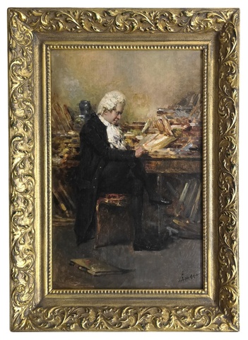 Temistocle Lamesi - Il libraio antiquario - circa 1910/20 (olio su tavola in acero) Temistocle Lamesi - Il libraio antiquario - circa 1910/20 (olio su tavola in acero)
