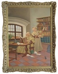 Harry Eliott - Le clerg� dans la biblioth�que - 1950 circa (olio su cartone rigido telato) Harry Eliott - Le clerg� dans la biblioth�que - 1950 circa (olio su cartone rigido telato)