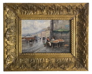 Attilio Pratella - Via Marina a Napoli - fine Ottocento/inizi Novecento (olio su tavoletta lingea) Attilio Pratella - Via Marina a Napoli - fine Ottocento/inizi Novecento (olio su tavoletta lingea)