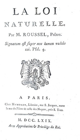 Il giusnaturalismo nel Settecento: Claude Roussel - Loi naturelle - Paris 1769 (rara prima edizione) Il giusnaturalismo nel Settecento: Claude Roussel - Loi naturelle - Paris 1769 (rara prima edizione)