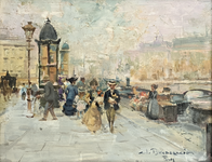 Carlo Brancaccio - Il lungo Senna a Parigi e le sue edicole - ca. 1895/1900 (olio su tavola lignea) Carlo Brancaccio - Il lungo Senna a Parigi e le sue edicole - ca. 1895/1900 (olio su tavola lignea)