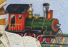 Michele De Stefano - Un treno di cultura - anni Duemila (olio su tavola - esposto e con autentica) Michele De Stefano - Un treno di cultura - anni Duemila (olio su tavola - esposto e con autentica)