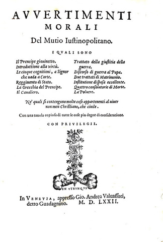 Girolamo Muzio - Avvertimenti morali - Venezia 1572 (rara seconda tiratura della prima edizione) Girolamo Muzio - Avvertimenti morali - Venezia 1572 (rara seconda tiratura della prima edizione)