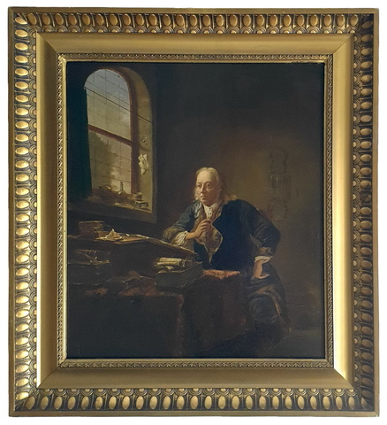 Justus Juncker - A Scholar Sitting at his Desk - inizi del XX secolo (olio su tavola) Justus Juncker - A Scholar Sitting at his Desk - inizi del XX secolo (olio su tavola)
